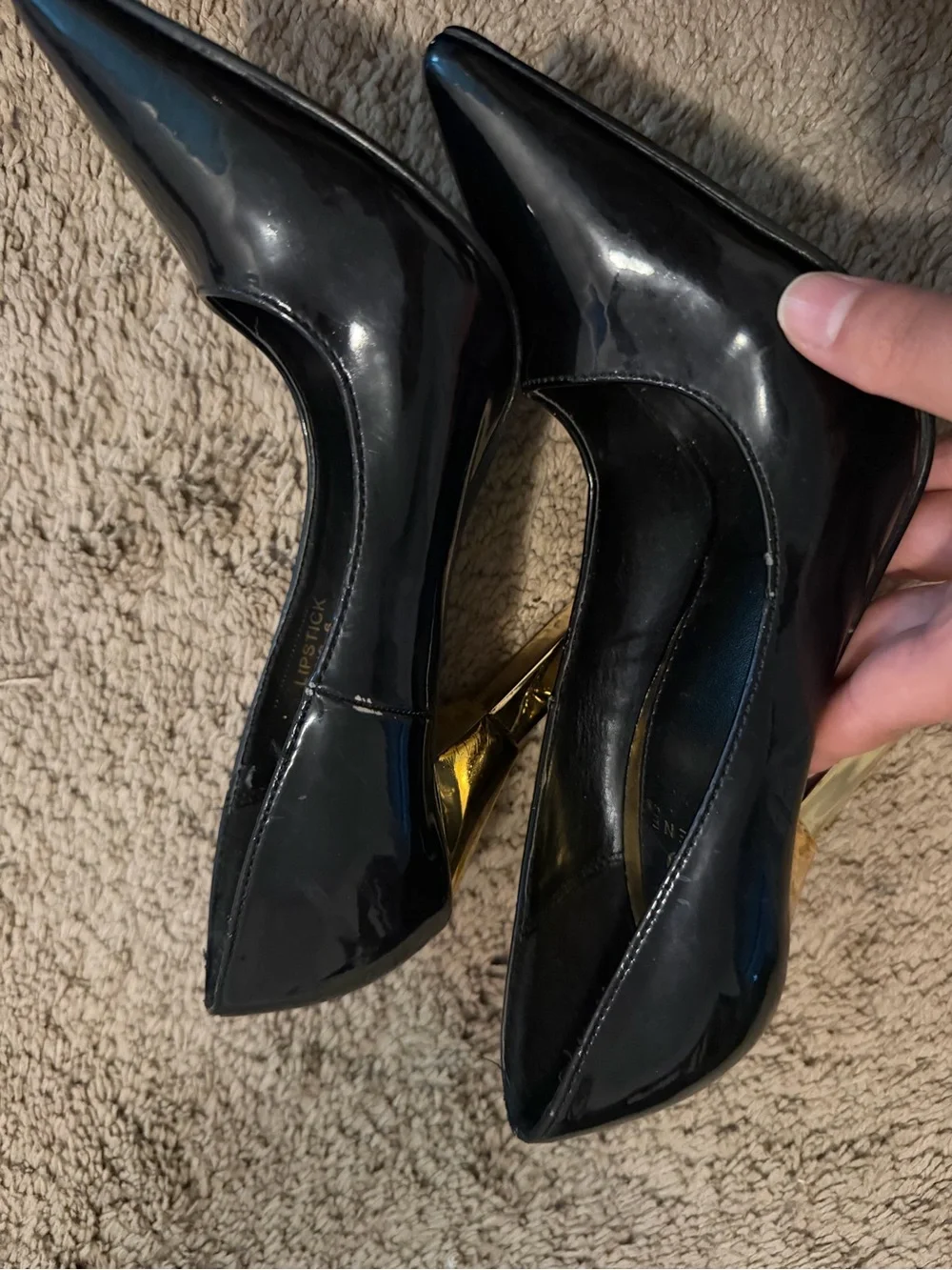 Scene Lipstick Black Patent Pointed Toe High Heels